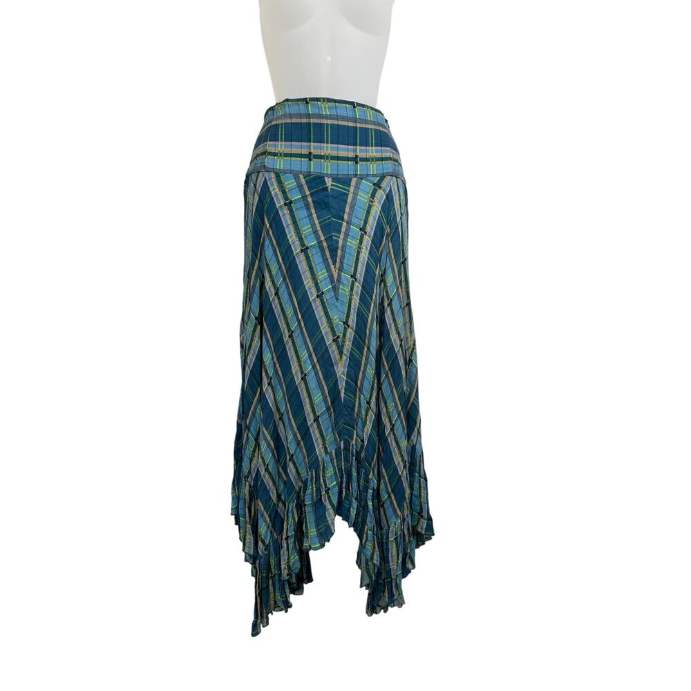 Free People Gabrielle Blue Plaid Ruffle Hem Maxi Skirt NWT Size L Boho - Picture 3 of 15